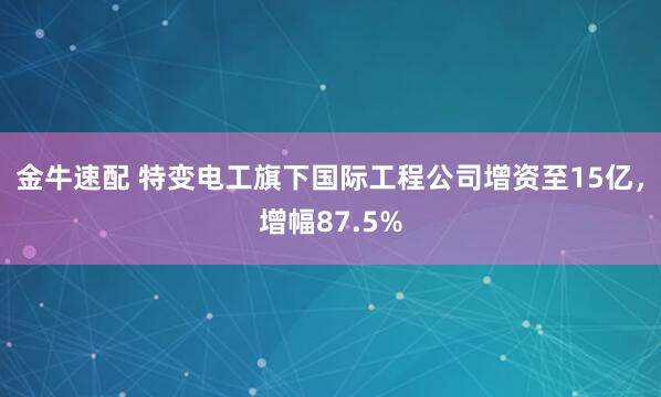 金牛速配 特變電工旗下國際工程公司增資至15億，增幅87.5%