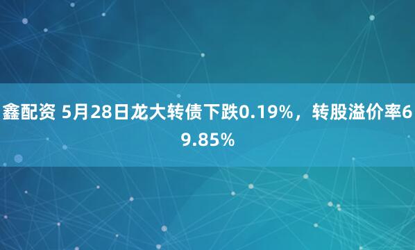 鑫配資 5月28日龍大轉債下跌0.19%，轉股溢價(jià)率69.85%